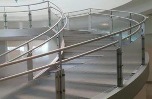 Textured art glass used in the Waubonsee custom glass railings, by Archetype Glass
